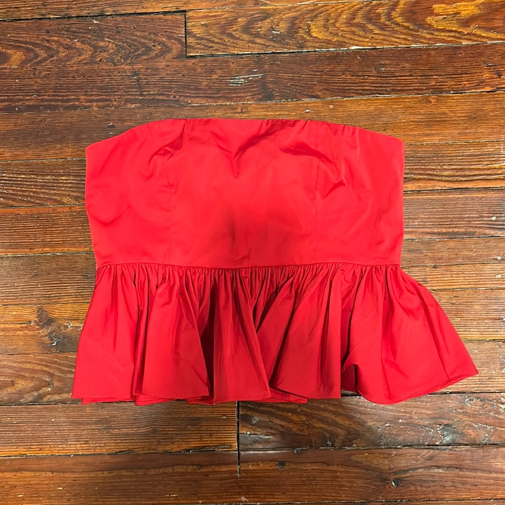 Jcrew red peplum tube top. Size 10. NWT